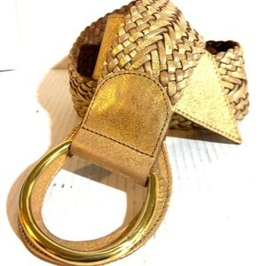 Linea pelle Gold Woven Leather Belt with Gold Buckle size S